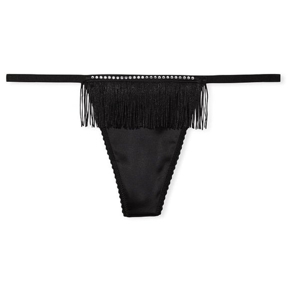 VS VERY SEXY Fringe V-String Panty Black NWT - Picture 2 of 14